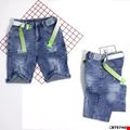 Quần Short Jean wash rách đi kèm nịt phối màu trắng xanh dành cho bé trai