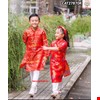 Áo dài gấm cao cấp bé gái kèm mấn từ 1-10 tuổi màu đỏ (không kèm quần )