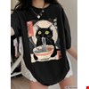 Áo Thun Nữ Teen Hình Mèo Hoạt Hình & Ramen Mùa Hè