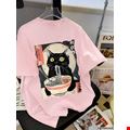 Áo Thun Nữ Teen Hình Mèo Hoạt Hình & Ramen Mùa Hè