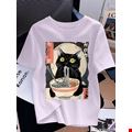 Áo Thun Nữ Teen Hình Mèo Hoạt Hình & Ramen Mùa Hè