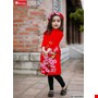 Áo dài cách tân HOA ĐÀO phối quần legging ngày tết cho bé gái