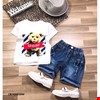 Bộ jean wash rách co giãn và áo gấu Bear cho bé trai