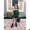Bộ bé gái áo hở vai thắt đai  cá tính từ 3-10 tuổi màu xanh rêu (không kèm nón,không kèm tất lưới )