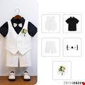 Bộ vest bé trai gồm ghile, áo sơ mi, quần short tặng kèm nơ và hoa cài áo