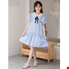 Đầm bé gái dáng babydoll cổ lá sen thắt nơ xinh xắn