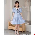 Đầm bé gái dáng babydoll cổ lá sen thắt nơ xinh xắn