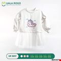 Đầm tay dài phối chân ren mùa thu hãng UALA ROGO xinh xắn cho bé gái UR3837