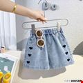 Quần short jean họa tiết trái tim xinh xắn cho bé gái