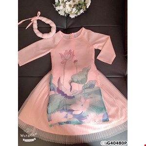 Áo dài cách tân CHIM HẠC ngậm lá sen cho bé gái