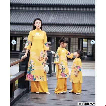 Áo dài cách tân họa tiết Hoa Mộc Trà  3D cực xinh dành cho bé gái