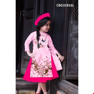 Áo dài chim hạt  cho bé màu HỒNG PHẤN