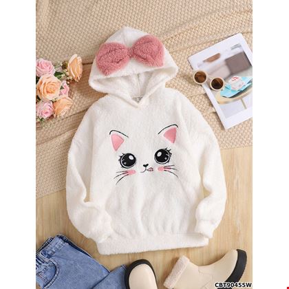 Áo hoodie lông cừu hình mèo xinh xắn cho bé gái