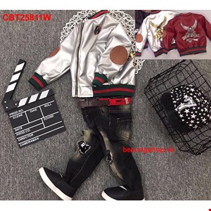 Áo khoác da in nhũ sành điệu cho bé