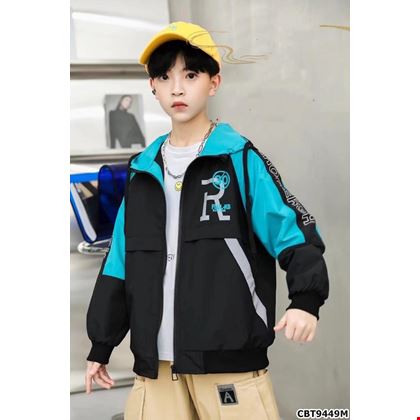Áo khoác Kaki họa tiết chữ R có nón dành cho bé trai