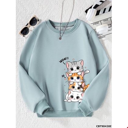 Áo nỉ họa tiết mèo hoạt hình giản dị dành cho các cô gái tuổi teen, mùa xuân, mùa thu