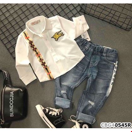 Áo sơ mi dài tay phối BBR cho bé trai (không kèm quần jean)