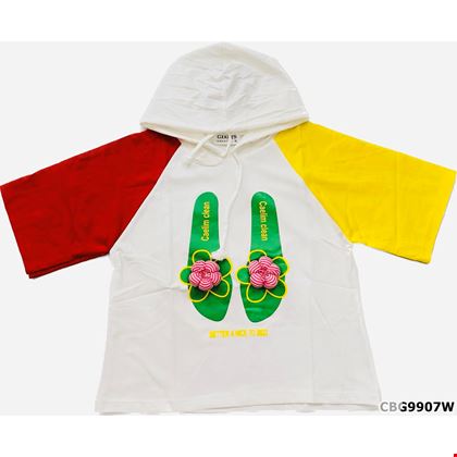 Áo thun croptop họa tiết 3d phối màu cho bé gái