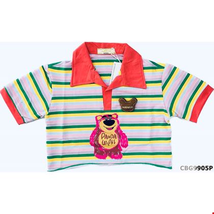 Áo thun croptop PanDa phối sọc cho bé gái