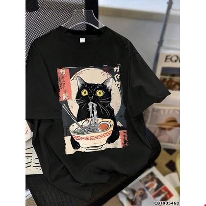 Áo Thun Nữ Teen Hình Mèo Hoạt Hình & Ramen Mùa Hè
