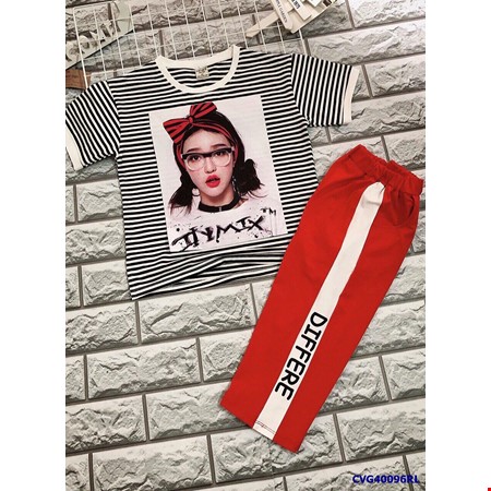 Bộ đồ thun áo cô gái kẻ sọc và quần lửng cực cool cho bé gái 1-15 tuổi[size đại]