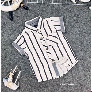 [Size đại] Sơ mi cotton sọc dọc viền tay cho bé trai từ 1 tuổi-8 tuổi