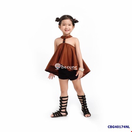 Bộ áo cổ Chocker và quần đùi thiết kế cho bé gái từ 2-13 tuổi