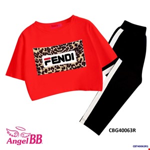 Bộ áo croptop và quần lửng Fendi cho bé gái từ 1-15 tuổi- Size Đại
