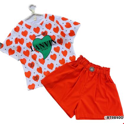 Bộ áo thun trái tim LANVIN và quần short cho bé gái
