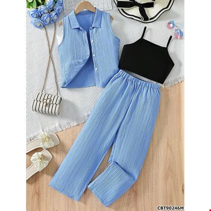 Bộ ba món Áo sơ mi không tay, áo yếm và quần ống rộng dành cho bé gái 6 đến 12 tuổi