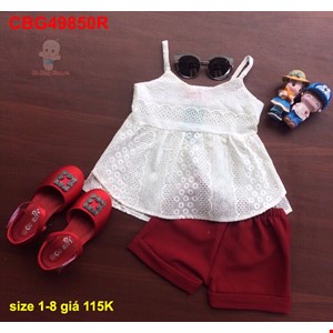 Bộ bé gái áo hai dây cực yêu cho bé từ 1-8 tuổi màu Đỏ Đô