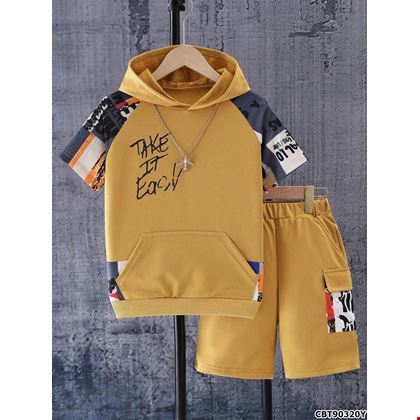 Bộ bé trai cao cấp gồm Áo Hoodie ngắn tay & Quần Short túi hộp hot trend