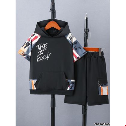 Bộ bé trai cao cấp gồm Áo Hoodie ngắn tay & Quần Short túi hộp hot trend