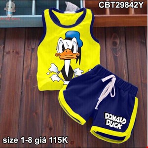 Bộ bé trai mát mẻ ngày hè in chú vịt donal cực kute cho bé từ 1-8 tuổi màu Vàng