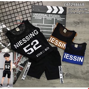 Bộ bé trai phong cách thể thao in số 52 siêu ngầu cho be từ 1-8 tuổi màu Đen