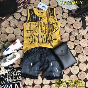 Bộ bé trai set Jean ba lỗ HOẠ TIẾT cá tính cho bé từ 10-15 tuổi màu Vàng