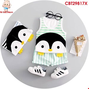 Bộ chim cánh cụt đáng yêu ngộ nghĩnh dành cho bé trai va bé gái từ 2-10 tuổi sọc Xanh