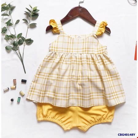 Bộ đũi Nhật áo hai dây cánh tiên caro mát mẻ ngày hè cho bé gái từ 1-8 tuổi