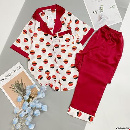 Bộ pijama lụa latin áo ngắn quần dài họa tiết Bi Đỏ cho mẹ