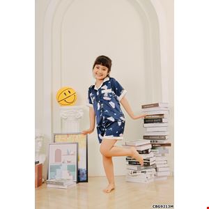 Bộ pijama lụa satin họa tiết MÈO CON XINH XẮN cho bé gái