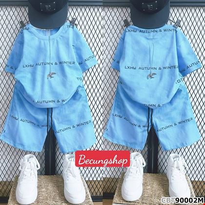 Bộ tay ngắn bé trai in charm phối chữ Autumn và quần short năng động