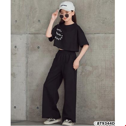 Bộ thể thao áo croptop phối quần ống suông cá tính cho bé gái