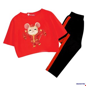Bộ thun áo croptop CHUỘT MÙA XUÂN và quần lửng cho bé gái