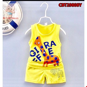 Bộ thun bé trai sát nách hình in kèm thêu đắp cho bé từ 3-10 tuổi màu Vàng