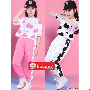 Bộ thun croptop BÒ SỮA và quần jogger cho bé gái
