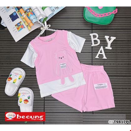 Bộ thun đính gấu phối tay cực xinh dành cho bé gái