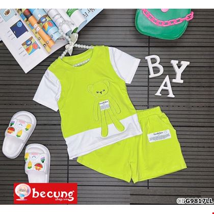 Bộ thun đính gấu phối tay cực xinh dành cho bé gái