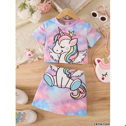 Bộ thun hoạt hình Unicorn cho bé gái 3 đến 7 tuổi