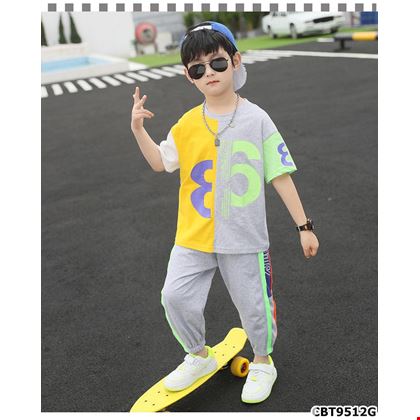 Bộ áo thun và quần jogger lửng phối màu sắc dành cho bé trai