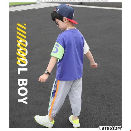 Bộ áo thun và quần jogger lửng phối màu sắc dành cho bé trai